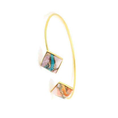 Superb Pink Opal Oyster Copper Turquoise Gemstone Wholesale Jewelry Sterling Silver Gold Plated Cuff Bangle for Women and Men