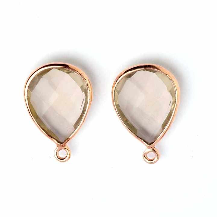 12x16mm Lemon Quartz Faceted Gemstone Bezel 18k Gold Plated Sterling Silver Teardrop Charm Pendant for Necklace and Bracelet