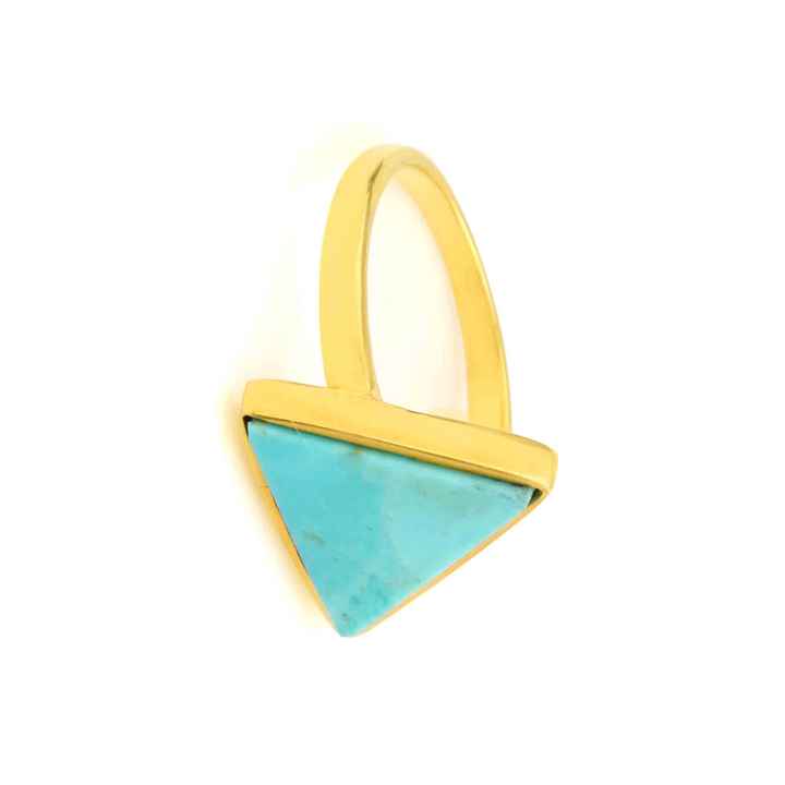 Triangle Shape Single Stone Ring Natural Arizona Turquoise Statement Ring Gemstone Jewelry 925 Sterling Silver Gold Plated Ring