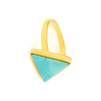 Triangle Shape Single Stone Ring Natural Arizona Turquoise Statement Ring Gemstone Jewelry 925 Sterling Silver Gold Plated Ring