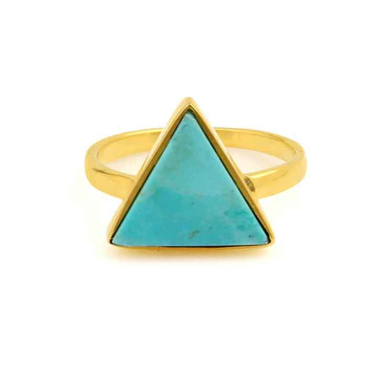Triangle Shape Single Stone Ring Natural Arizona Turquoise Statement Ring Gemstone Jewelry 925 Sterling Silver Gold Plated Ring