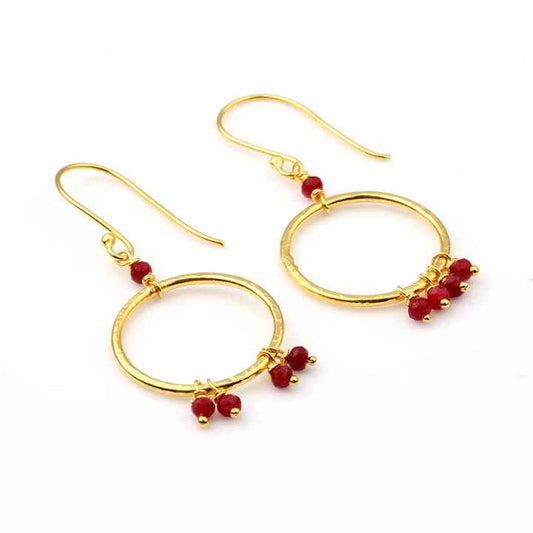 Hot Sale Women Fashion 2-3mm Dyed Ruby Stone Beads Handmade Jewelry 925 Sterling Silver Danfle Earrings Pair Gift for Her