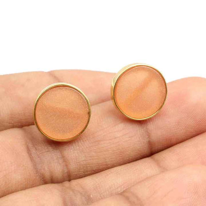 9mm Natural Peach Moonstone Handmade 18k Gold Plated Jewelry 925 Sterling Silver Bezel Gemstone Dainty Stud Earring for Women