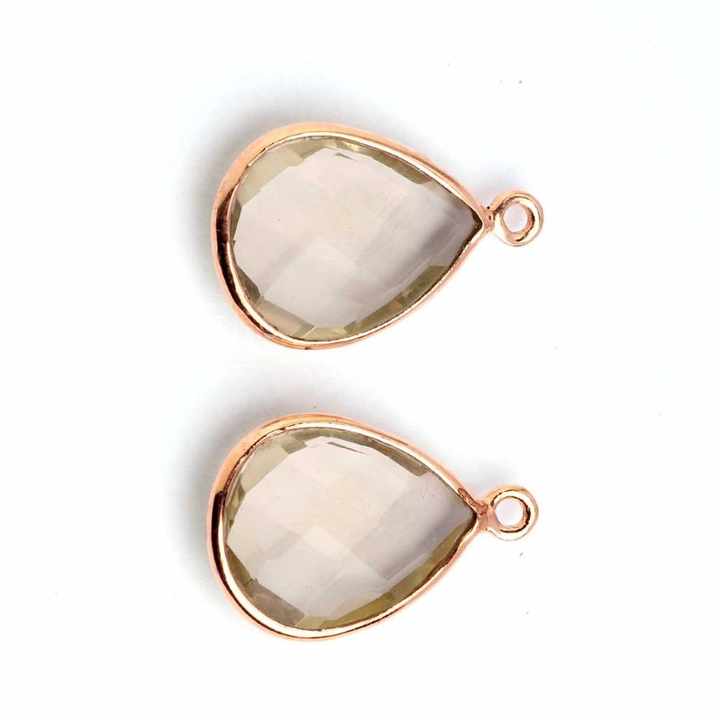12x16mm Lemon Quartz Faceted Gemstone Bezel 18k Gold Plated Sterling Silver Teardrop Charm Pendant for Necklace and Bracelet