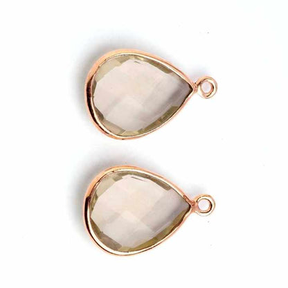 12x16mm Lemon Quartz Faceted Gemstone Bezel 18k Gold Plated Sterling Silver Teardrop Charm Pendant for Necklace and Bracelet