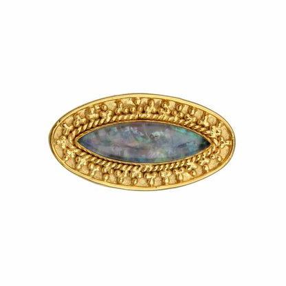 Handmade Natural Abalone Shell Sterling Silver Gold Plated Marquise Ring