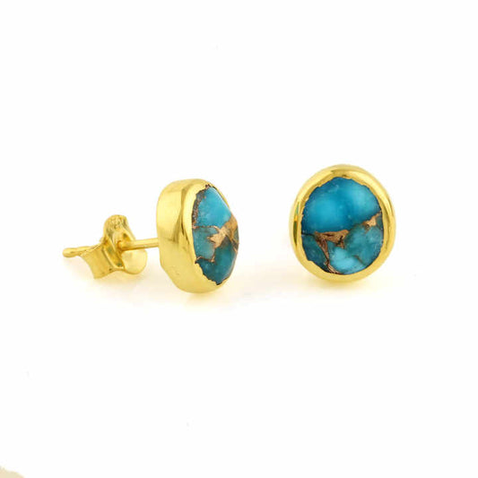 Stunning Design Natural Blue Copper Turquoise Earrings Gemstone Jewelry Supplier Sterling Silver Gold Plated Stud Earring
