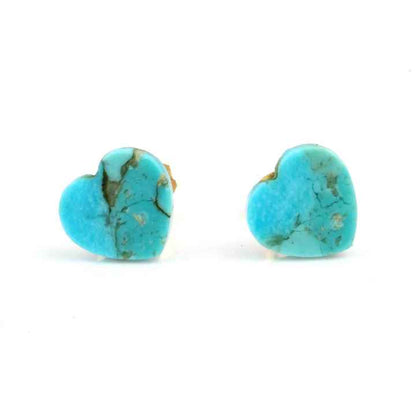 Beautiful Natural Heart Shape Arizona Turquoise Gemstone Wholesale 925 Sterling Silver Gold Plated Stud Earring for Women
