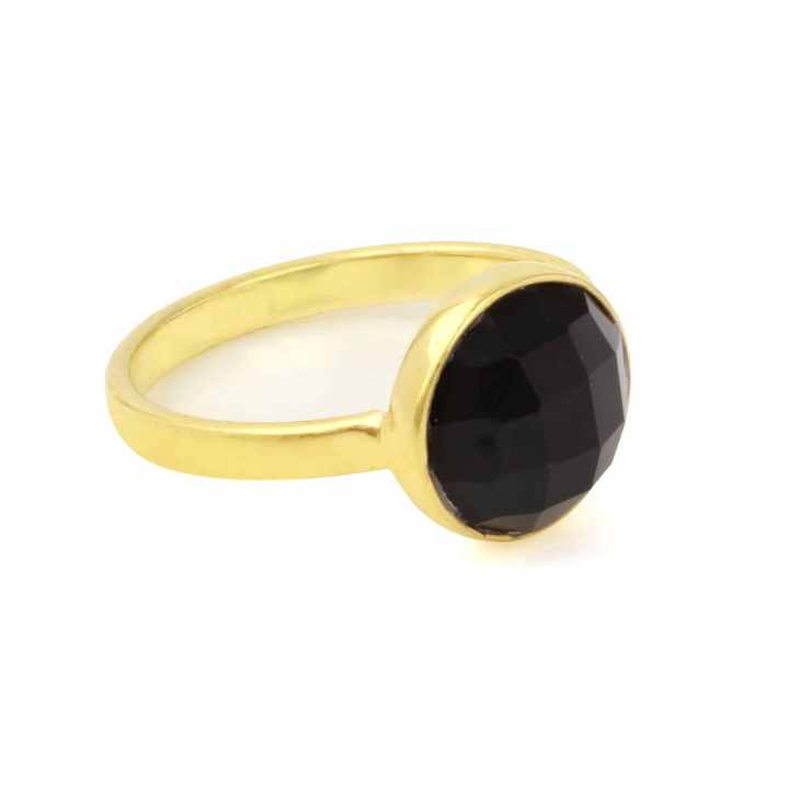 Top Selling Black Onyx Gemstone Genuine 925 Sterling Silver 18k Gold Plated Handmade Dainty 12mm Round Ring Women Fine Jewelry