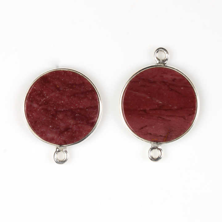 Hot Selling 12mm Natural Red Mookaite Jasper Bezel Sterling Silver Handmade Round Coin Charm Connector for Pendant & Earrings