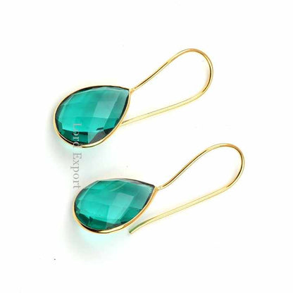 Latest Design Green Teal Hydro Quartz Sterling Silver Waterproof Jewelry 18k Gold Plated Dainty Teardrop Dangle Earrings for Her