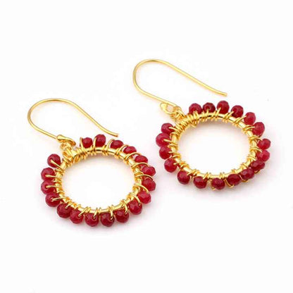 Women Fashion Dyed Rudy Drop Earrings Wholesale 925 Sterling Silver Gemstone Jewelry Gold Plated Round Beaded Drop Earrings