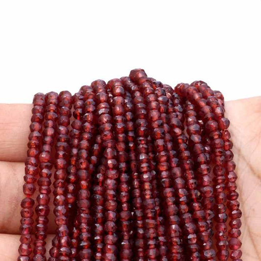 Top Quality Wholesale Natural 3mm to 4mm Garnet Faceted Rondelle Shape Gemstone Beads 13 Inches Length Strand for Making Jewelry