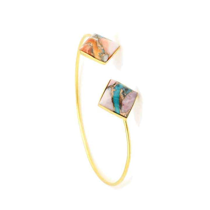 Superb Pink Opal Oyster Copper Turquoise Gemstone Wholesale Jewelry Sterling Silver Gold Plated Cuff Bangle for Women and Men