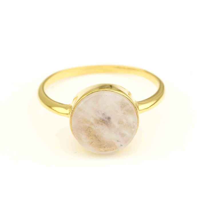 Best Selling 18K Gold Plated Handmade Solid 925 Sterling Silver 12mm Round Shape Ring With Rainbow Moonstone Bezel Set for Women