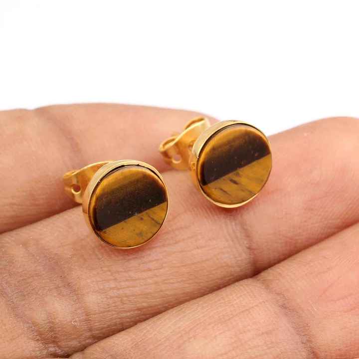 Hot Selling 10mm Natural Tiger Eye Stone Waterproof Jewelry 925 Silver 18k Gold Plated Daily Wear Dainty Stud Earrings for Women