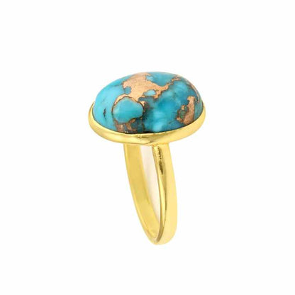 Women's Turquoise Jewelry Ring Top Quality Natural Blue Copper Turquoise Oval Ring Supplier Sterling Silver Gold Plated Ring