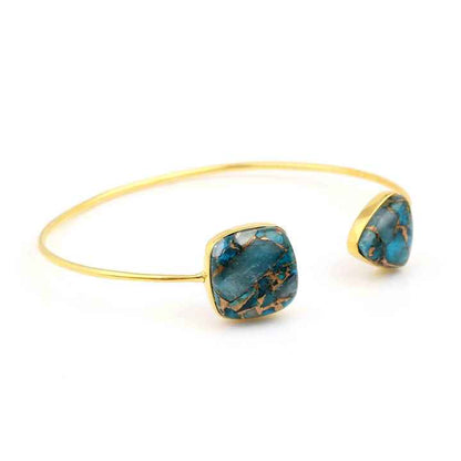 Top Selling Latest Design Mohave Blue Copper Turquoise Gemstone 18k Gold Plated Genuine 925 Silver Cuff Bangle for Women