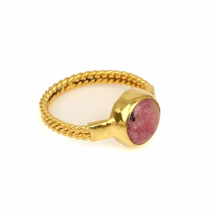 Best Selling High Quality Genuine Pink Rhodochrosite Stone Jewelry Gold Plated Sterling Silver Designer Statement Ring for Women