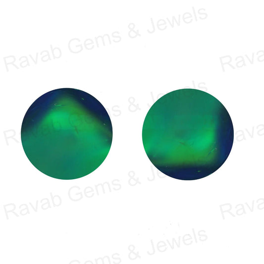 Aurora Green Fire Opal Flat Round Coin Shape Flat Gemstone, Sparkling Calibrated Loose Stone For Jewelry Earring Ring Making 2 Pcs Set