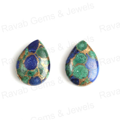 Azurite Copper Pear Shape Smooth Briolette Gemstone For Earrings, Calibrated Loose Beads Stone For Jewelry Making - 2 Pc, All Sizes