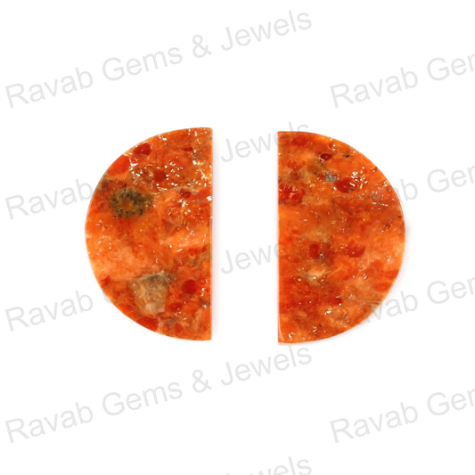 Apple Coral Copper 'D' Half Moon Shape Flat Gemstone For Jewelry, Loose Beads Calibrated Stone For Matching Jewelry Making 2 Pc Set All Size