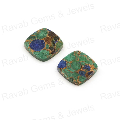 Azurite Copper Cushion Smooth Flat Gemstone, Best Quality Loose Beads Stone For Jewelry Earring Making -12mm  2 Pcs Set All Size Available