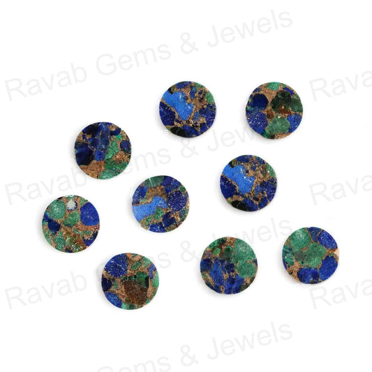Azurite Copper Round Coin Shape Both Side Flat Gemstone, Loose Beads Calibrated Stone For Jewelry Earring Ring Making 2 Pcs Set All Sizes