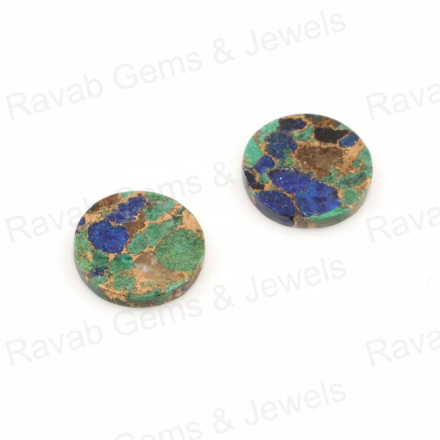 Azurite Copper Round Coin Shape Both Side Flat Gemstone, Loose Beads Calibrated Stone For Jewelry Earring Ring Making 2 Pcs Set All Sizes