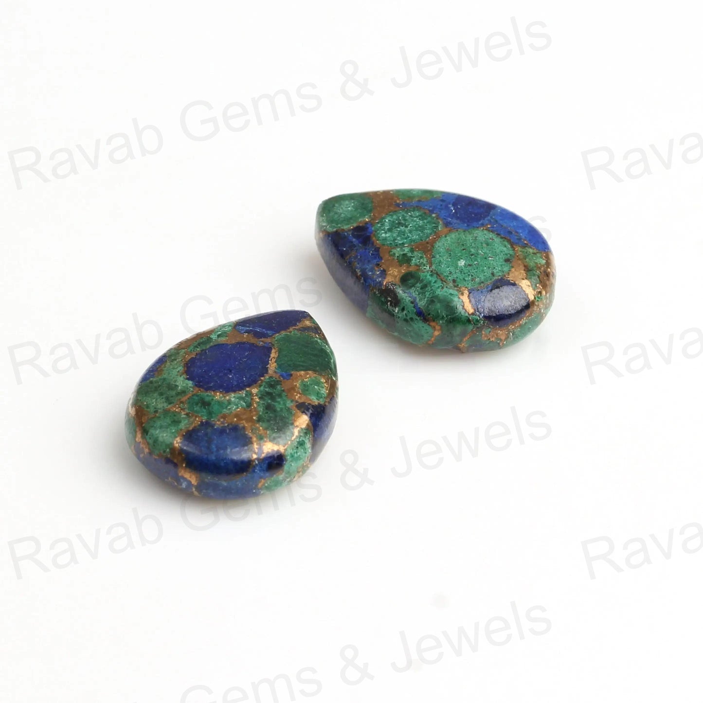 Azurite Copper Pear Shape Smooth Briolette Gemstone For Earrings, Calibrated Loose Beads Stone For Jewelry Making - 2 Pc, All Sizes