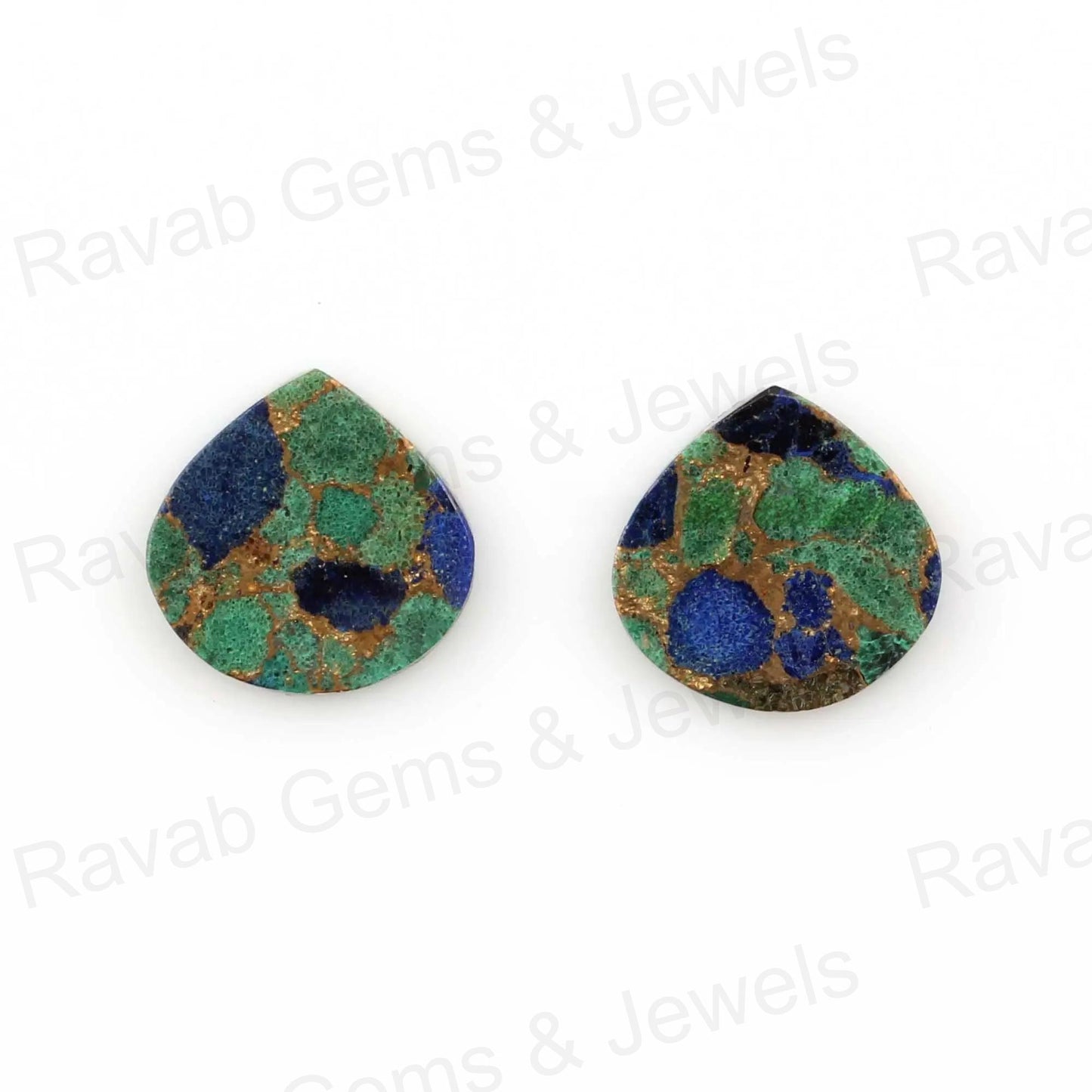 Azurite Copper Heart Shape Both Side Flat Gemstone For Pendant, Loose Beads Calibrated Semi Precious Stone 2 Pcs Set All Sizes Available