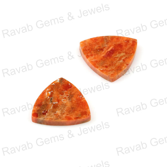 Apple Coral Copper 12mm Trillion Shape Flat Gemstone, Calibrated Stones For Jewelry Making, Pair Stones For Earring Making- 2 Pcs Set