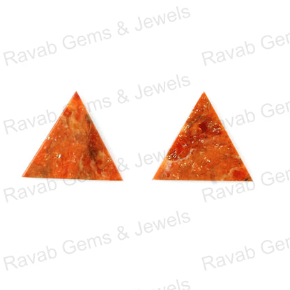 Apple Coral Copper Triangle Shape Smooth Flat Gemstone, Calibrated Loose Beads Stone For Jewelry Earring Makin- 2 Pcs Set All Size Available