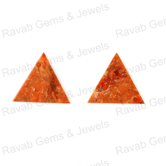Apple Coral Copper Triangle Shape Smooth Flat Gemstone, Calibrated Loose Beads Stone For Jewelry Earring Makin- 2 Pcs Set All Size Available