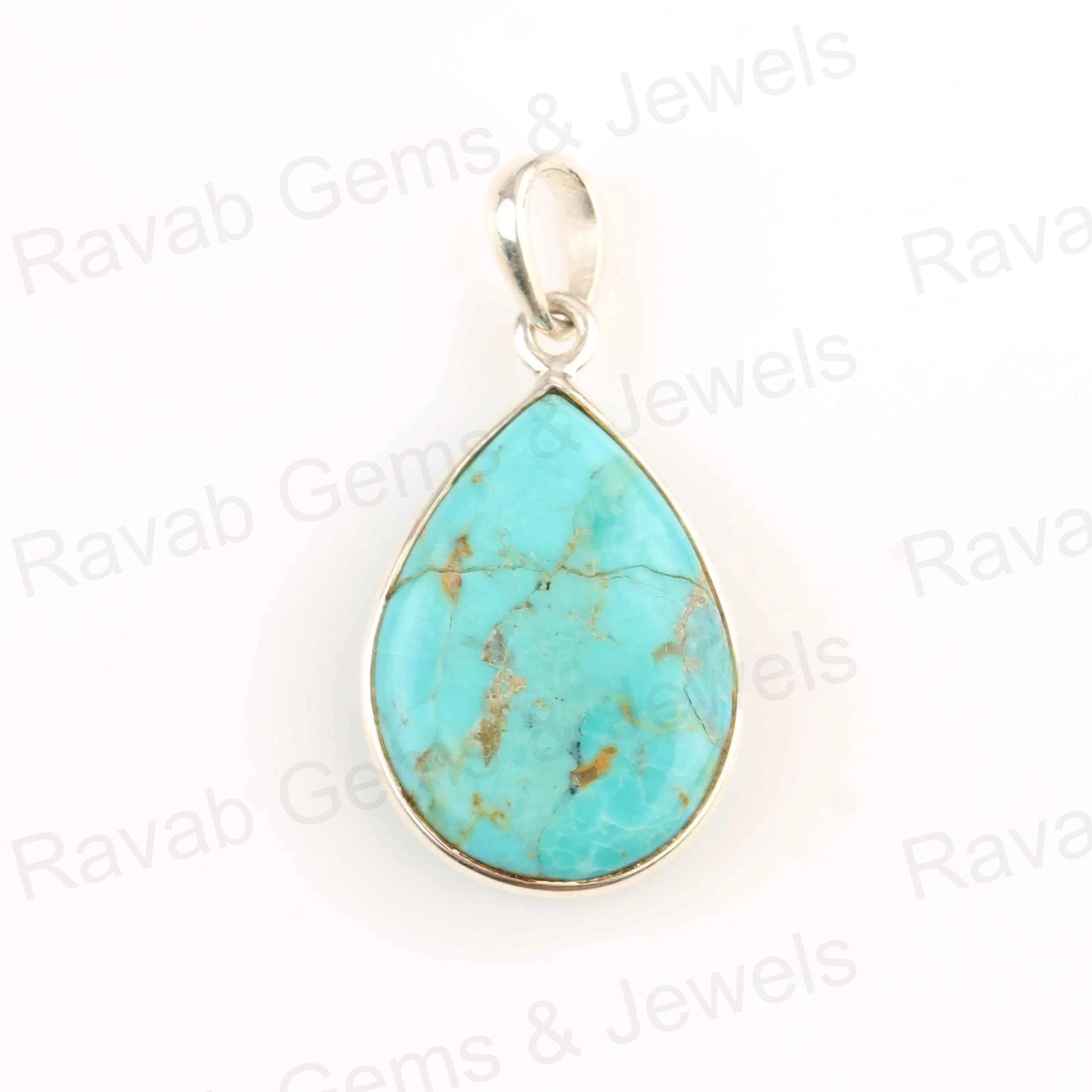 Arizona Turquoise Pear Gemstone Pendant, 925 Sterling Silver Charm Pendant, Smooth Briolette Handmade Stone Jewelry Pendant 1 Pcs Gifted