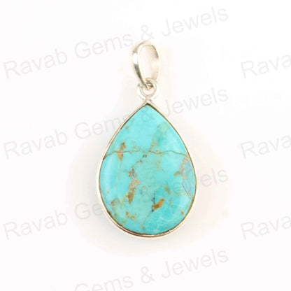 Arizona Turquoise Pear Gemstone Pendant, 925 Sterling Silver Charm Pendant, Smooth Briolette Handmade Stone Jewelry Pendant 1 Pcs Gifted