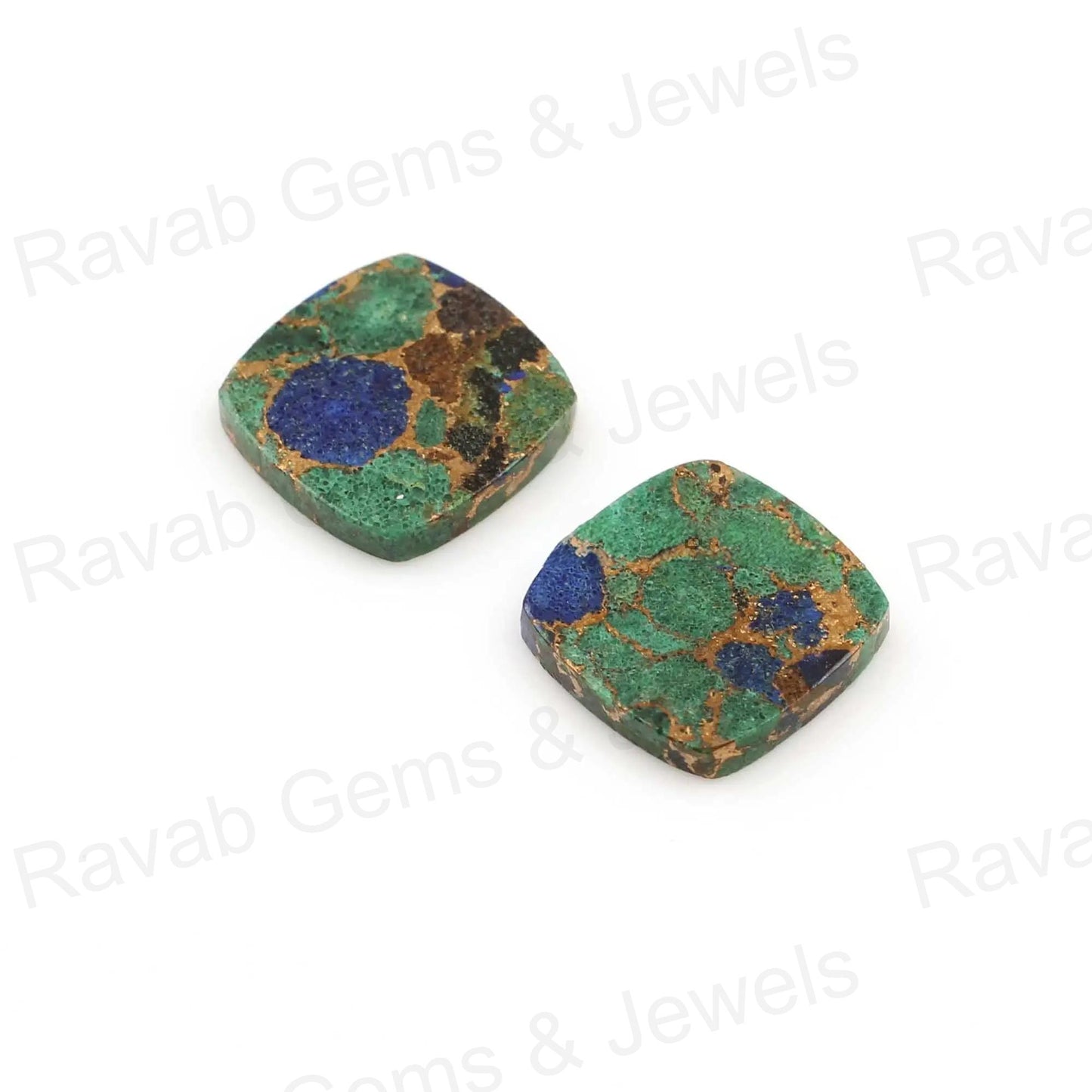 Azurite Copper Cushion Smooth Flat Gemstone, Best Quality Loose Beads Stone For Jewelry Earring Making -12mm  2 Pcs Set All Size Available