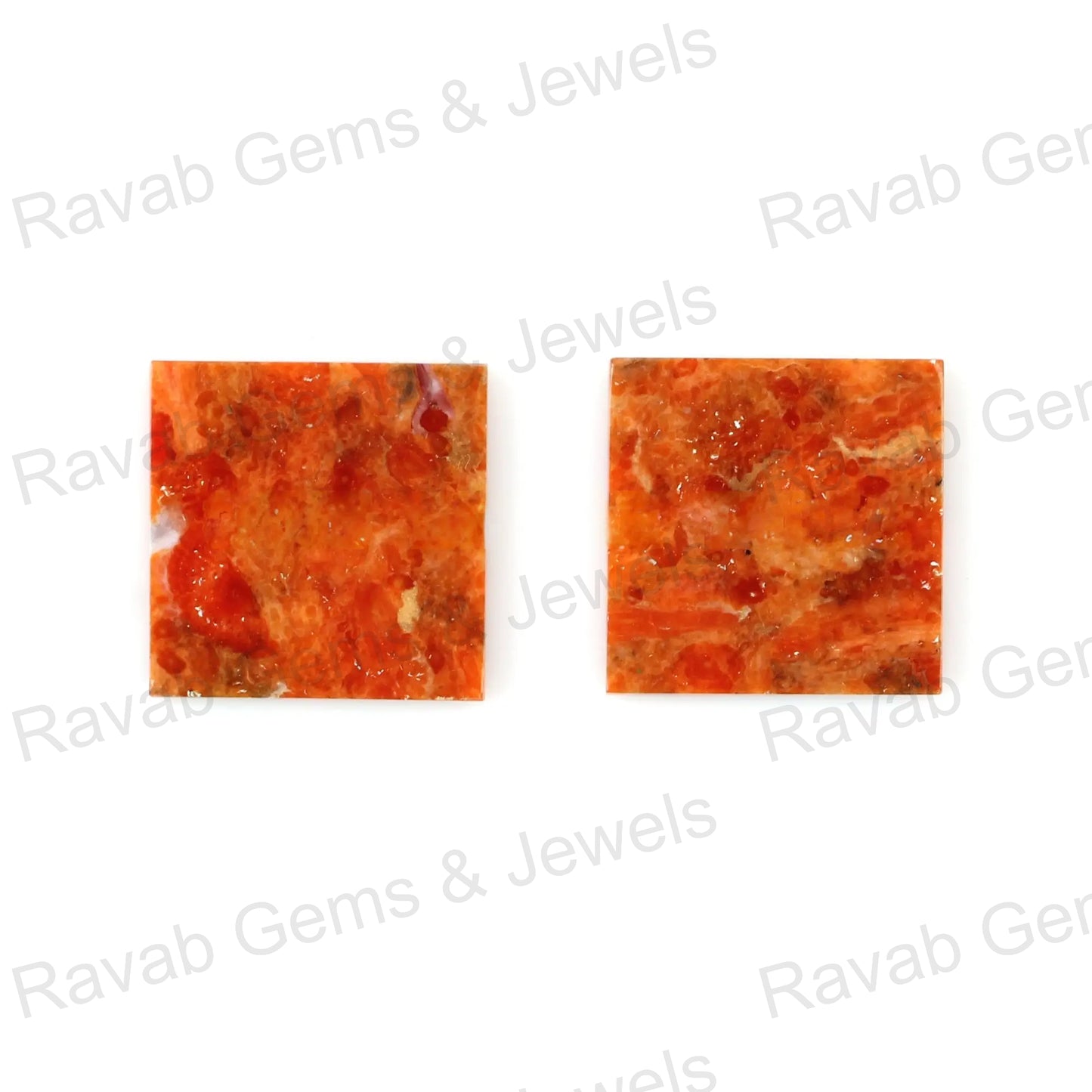 Apple Coral Copper 12mm Square Shape Flat Gemstone, Calibrated Stone For Jewelry, Loose Beads Stones For Jewelry Making - 2 Pcs Set