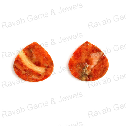 Apple Coral Copper 12mm Heart Shape Flat Gemstone, Calibrated Loose Beads Stone For Jewelry Earring Making - 2 Pcs Set Lovely Stone