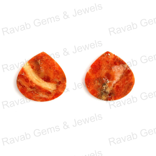 Apple Coral Copper 12mm Heart Shape Flat Gemstone, Calibrated Loose Beads Stone For Jewelry Earring Making - 2 Pcs Set Lovely Stone