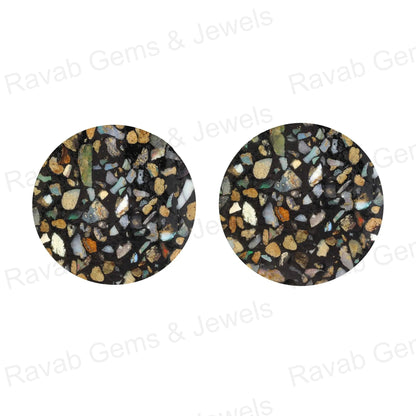Black Ethiopian Opal Composite, Round Coin Both Side Flat, Loose Gemstone, Semi Precious Stone, Calibrated Smooth, For Jewelry Earring 2 Pcs