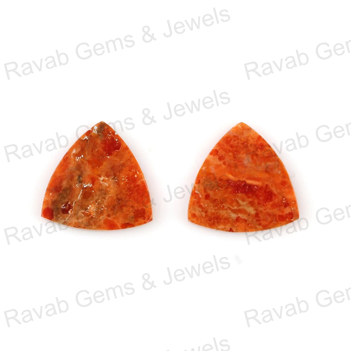 Apple Coral Copper 12mm Trillion Shape Flat Gemstone, Calibrated Stones For Jewelry Making, Pair Stones For Earring Making- 2 Pcs Set
