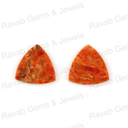 Apple Coral Copper 12mm Trillion Shape Flat Gemstone, Calibrated Stones For Jewelry Making, Pair Stones For Earring Making- 2 Pcs Set