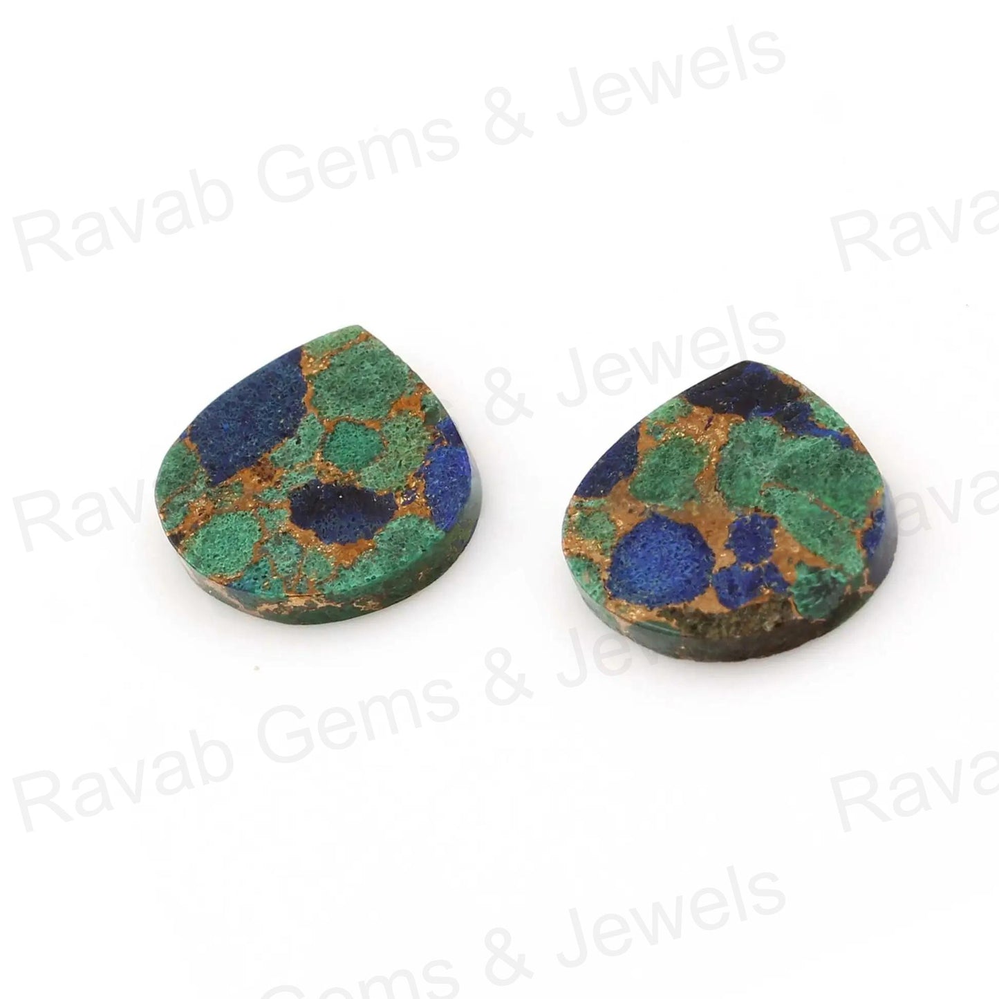 Azurite Copper Heart Shape Both Side Flat Gemstone For Pendant, Loose Beads Calibrated Semi Precious Stone 2 Pcs Set All Sizes Available