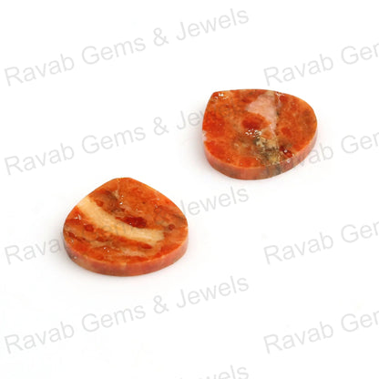 Apple Coral Copper 12mm Heart Shape Flat Gemstone, Calibrated Loose Beads Stone For Jewelry Earring Making - 2 Pcs Set Lovely Stone