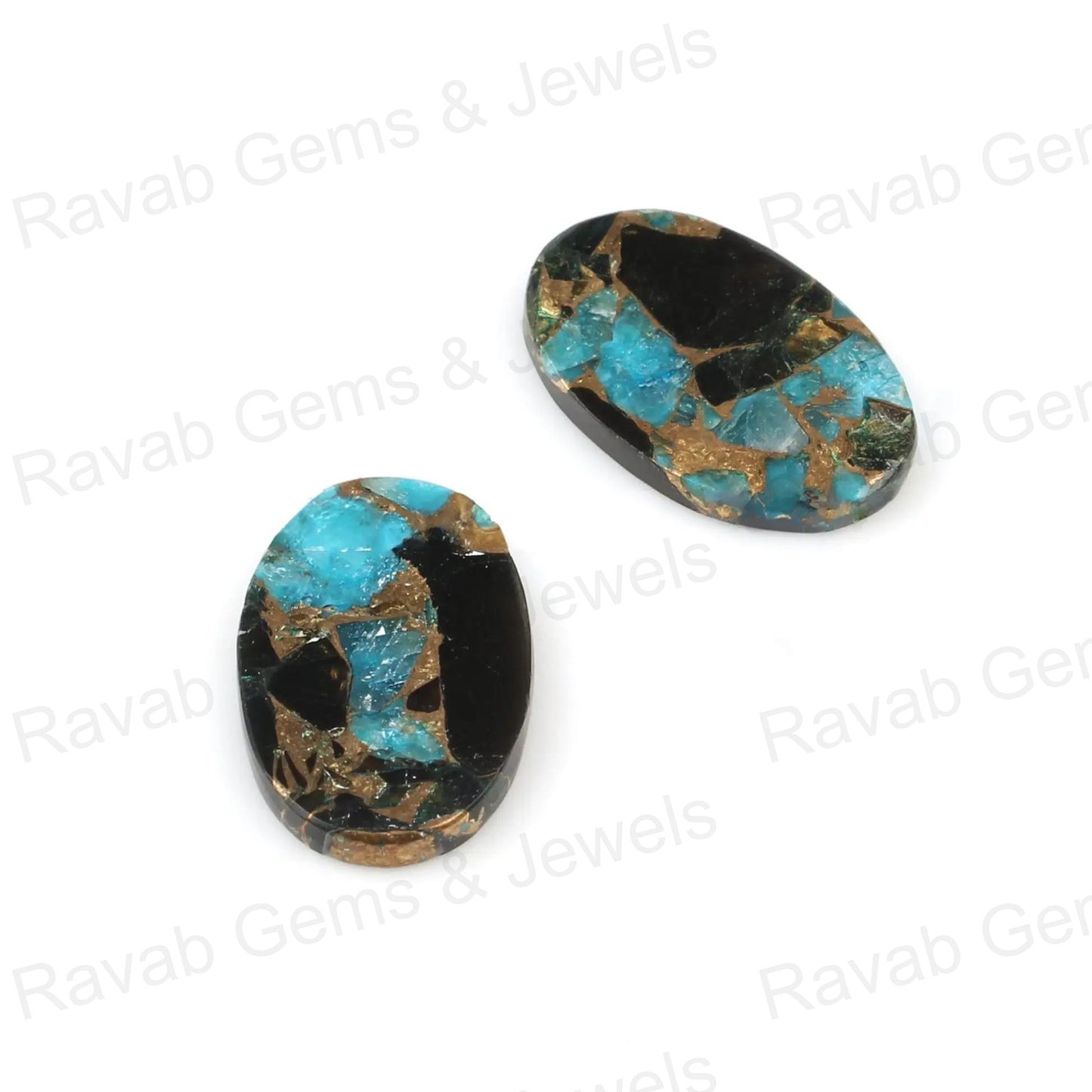 Black And Blue Copper Turquoise Oval Shape 12x19mm Both Side Flat Gemstone For Jewelry, Amazing Quality Stone For Jewelry Earring 2 Pcs Set