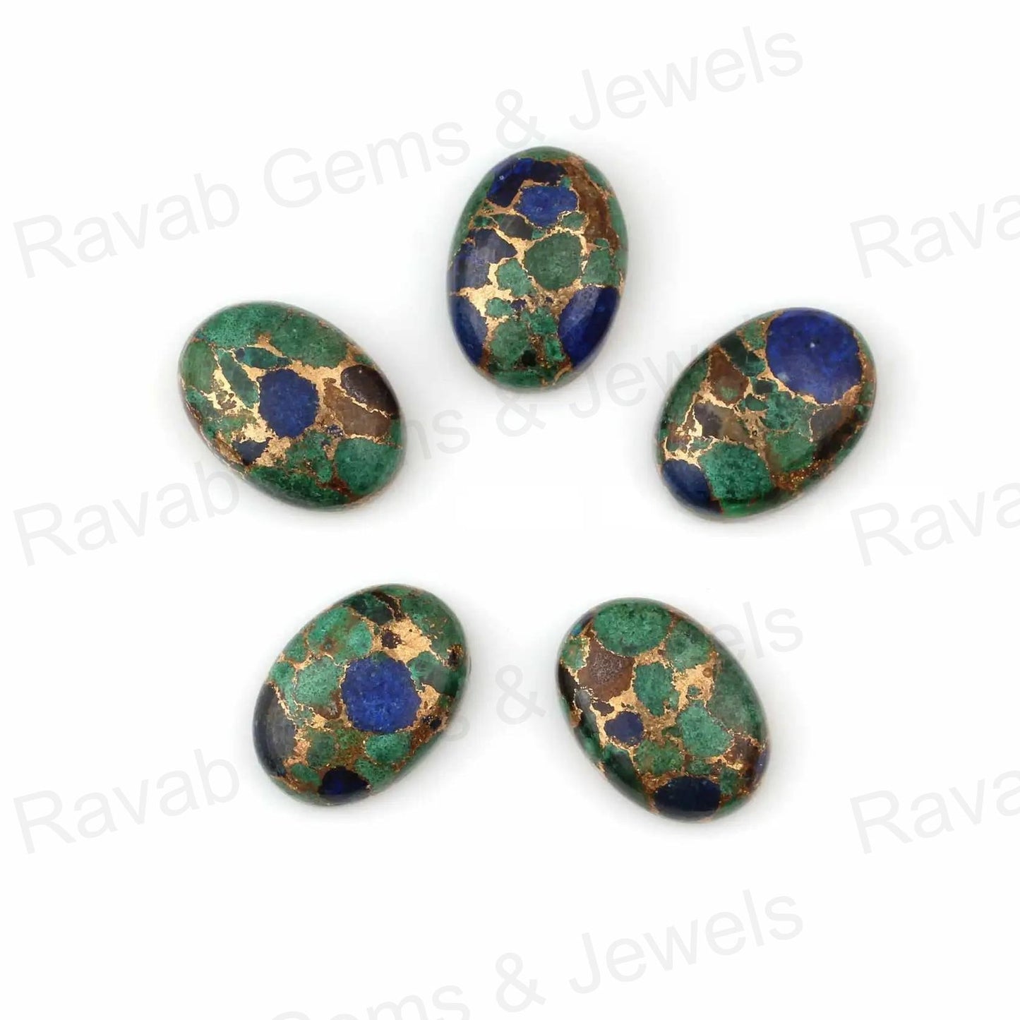 Azurite Copper Oval Calibrated Smooth Cabochons Gemstone - Loose Beads For Jewelry Making, Best Quality Stone 10x14mm-13x18mm 5 Pcs Set
