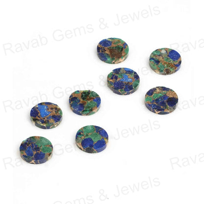 Azurite Copper Round Coin Shape Both Side Flat Gemstone, Loose Beads Calibrated Stone For Jewelry Earring Ring Making 2 Pcs Set All Sizes