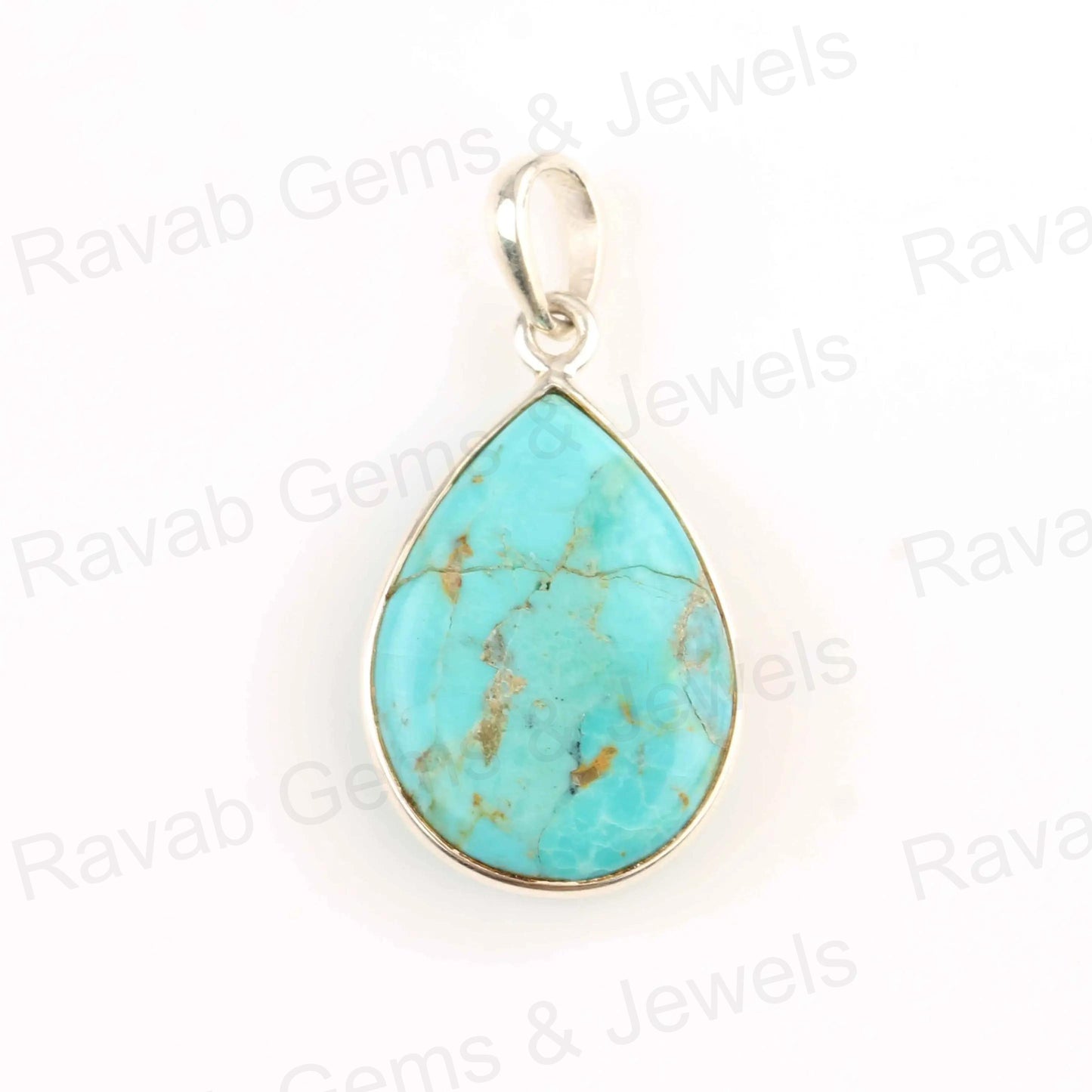 Arizona Turquoise Pear Gemstone Pendant, 925 Sterling Silver Charm Pendant, Smooth Briolette Handmade Stone Jewelry Pendant 1 Pcs Gifted