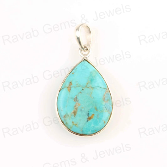 Arizona Turquoise Pear Gemstone Pendant, 925 Sterling Silver Charm Pendant, Smooth Briolette Handmade Stone Jewelry Pendant 1 Pcs Gifted